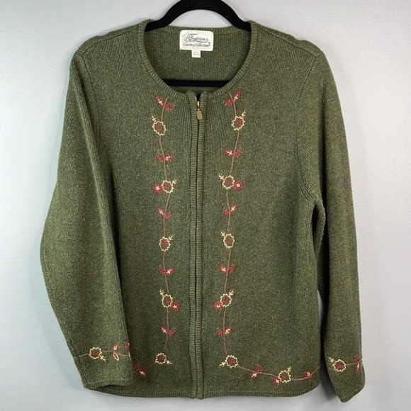 VINTAGE Tradition Country Collection Cardigan Green Embroidered Grandma Size M - Picture 11 of 11